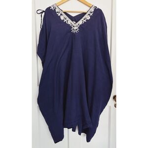 People Tree Hand Woven Navy & White Cotton Beach Cover Up O/S